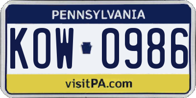 PA license plate KOW0986