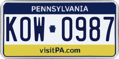 PA license plate KOW0987