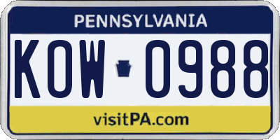 PA license plate KOW0988