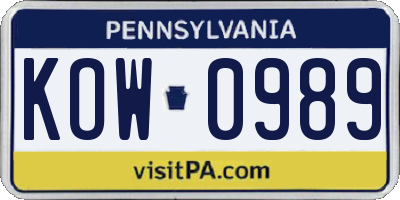 PA license plate KOW0989
