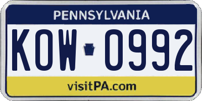 PA license plate KOW0992
