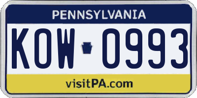 PA license plate KOW0993