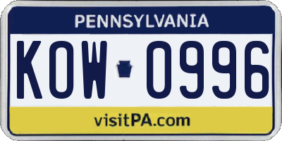 PA license plate KOW0996
