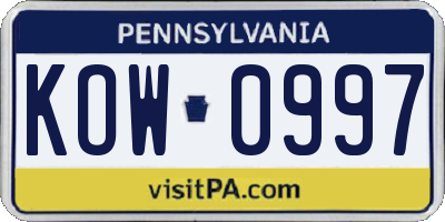 PA license plate KOW0997