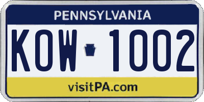 PA license plate KOW1002