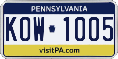 PA license plate KOW1005