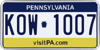 PA license plate KOW1007