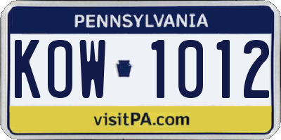PA license plate KOW1012