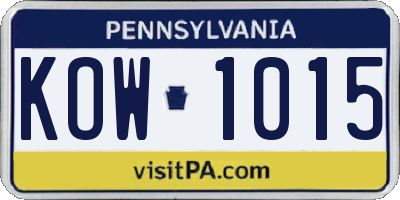 PA license plate KOW1015