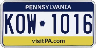 PA license plate KOW1016