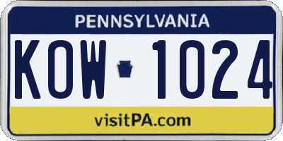 PA license plate KOW1024
