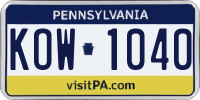 PA license plate KOW1040