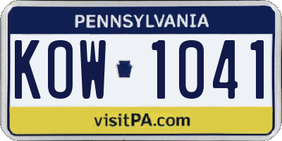 PA license plate KOW1041