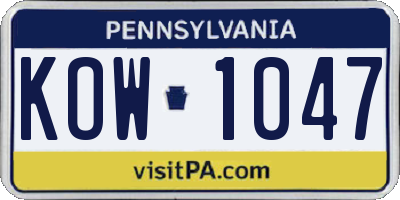 PA license plate KOW1047