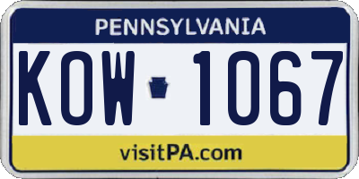 PA license plate KOW1067