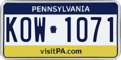 PA license plate KOW1071