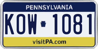 PA license plate KOW1081