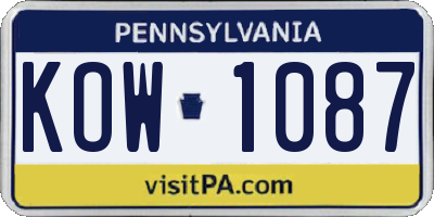 PA license plate KOW1087