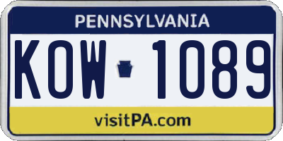 PA license plate KOW1089