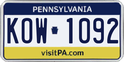 PA license plate KOW1092