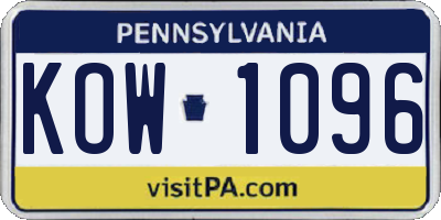 PA license plate KOW1096