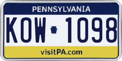 PA license plate KOW1098