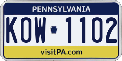 PA license plate KOW1102