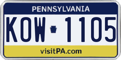 PA license plate KOW1105