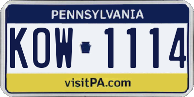 PA license plate KOW1114