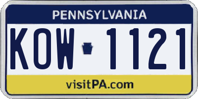 PA license plate KOW1121