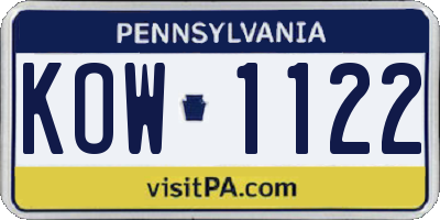 PA license plate KOW1122