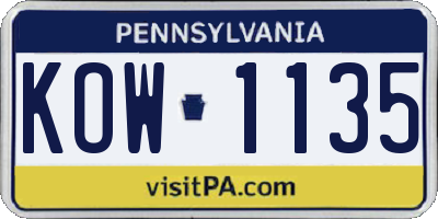 PA license plate KOW1135