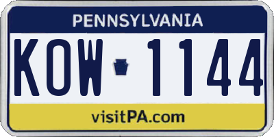 PA license plate KOW1144