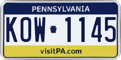 PA license plate KOW1145