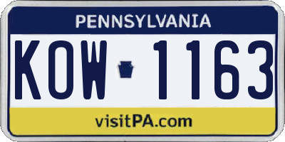 PA license plate KOW1163