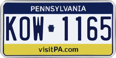 PA license plate KOW1165