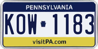 PA license plate KOW1183