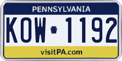 PA license plate KOW1192