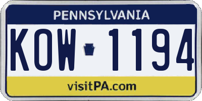PA license plate KOW1194