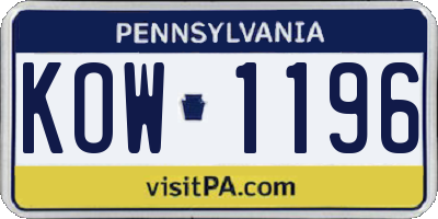 PA license plate KOW1196