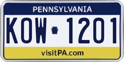 PA license plate KOW1201