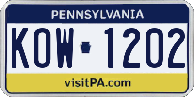 PA license plate KOW1202