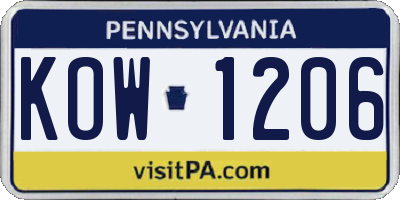 PA license plate KOW1206