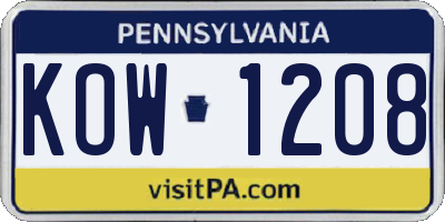 PA license plate KOW1208
