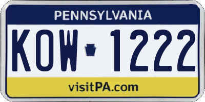 PA license plate KOW1222