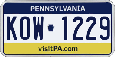 PA license plate KOW1229