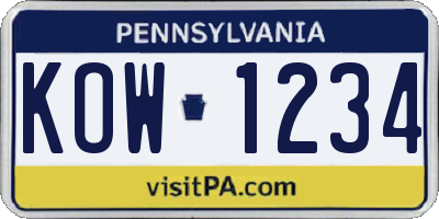 PA license plate KOW1234