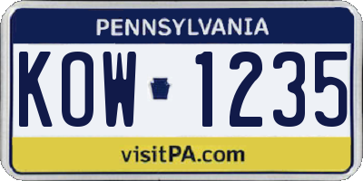 PA license plate KOW1235