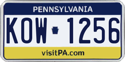 PA license plate KOW1256
