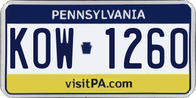 PA license plate KOW1260